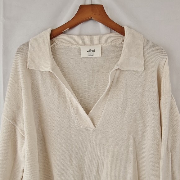Aritzia Wilfred Clara Merino Wool Waist V-Neck Sweater In Light Birch Size SMALL - Picture 10 of 16